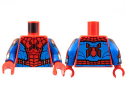 Torso Armor, Center Panel with Black Spider and Webbing, Blue Side Panels Pattern / Blue Arms with Red Armor, Silver Cuff Pattern / Red Hands : {ярко червен}