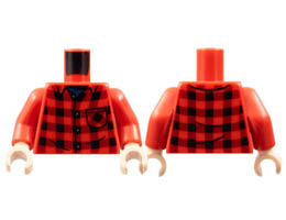 Torso Flannel Shirt with Pocket, Dark Blue T-Shirt Pattern / Red Arms / Light Nougat Hands: {ярко червен}