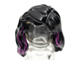 Minifigure, Hair Female Mid-Length with Part over Right Shoulder and Magenta and Dark Pink Highlights Pattern: {черен}
