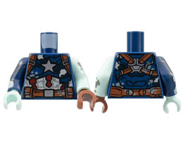 Torso Tattered Captain America Armor Pattern / Light Aqua Arm Left with Splotches Pattern / Dark Blue Arm Right with Torn Sleeve Pattern / Reddish Brown Hand Left / Light Aqua Hand Right : {земно син}