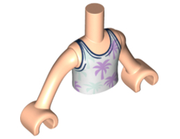 Torso Mini Doll Friends White Top with Palm Trees Pattern, Light Nougat Arms with Hands : {светло нуга}