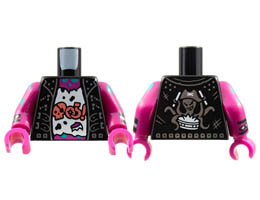 Torso Vest with Silver Trim, Tattered White Shirt, Squid on Back Pattern / Magenta Arms with Cuffs and Dark Turquoise Spots Pattern / Magenta Hands : {черен}