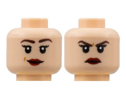 Minifigure, Head Dual Sided Female, Medium Nougat Eyebrows, Peach Lips, Smile / Scowl Pattern - Hollow Stud: {светло нуга}