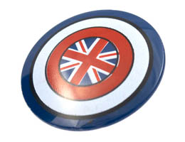Minifigure, Shield Circular Convex Face with Red and White Rings and British Union Jack Flag Pattern: {земно син}