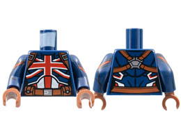 Torso Female Armor, Red British Union Jack Flag, Reddish Brown Belt Pattern / Dark Blue Arms with Red Shoulder Stripe Pattern / Reddish Brown Hands : {земно син}