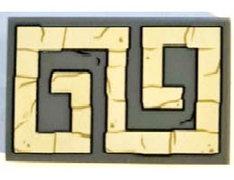 Tile 2 x 3 with Tan Geometric Temple Ornament Pattern: {тъмно каменно сив}