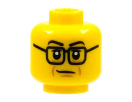Minifigure, Head Black Eyebrows and Glasses, Medium Nougat Age Lines Pattern - Hollow Stud: {ярко жълт}