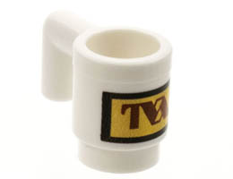 Minifigure, Utensil Cup with Reddish Brown TVA Logo on Gold Rectangle Pattern: {бял}