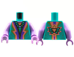 Torso Jewel Brooch, Gold Zipper and Sparkles, Coral and Dark Purple Lightning Stripes Pattern / Medium Lavender Arms / Medium Lavender Hands : {ярко синьо-зелен}