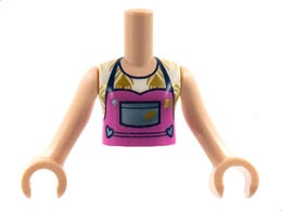 Torso Mini Doll Girl White Blouse with Gold Plants, Dark Pink Apron with Metallic Blue Pocket Pattern, Light Nougat Arms with Hands : {светло нуга}