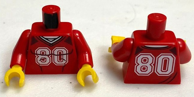 Torso Sports Shirt with White Number 80 Pattern (BAM) / Red Arms / Yellow Hands: {ярко червен}