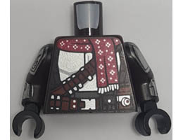 Torso SW Mandalorian Silver Beskar Armor Plates, Reddish Brown Belts, Red Christmas Scarf Pattern (Din Djarin) / Dark Brown Arms with Silver Beskar Plates Pattern / Black Hands : {тъмно кафяв}