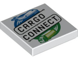 Tile 2 x 2 with Groove with CARGO CONNECT, Airplane, and Truck Pattern: {бял}