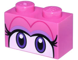 Brick 1 x 2 with Dark Purple and White Eyes, Long Black Eyelashes, and Lavender Eye Shadow Pattern (Super Mario Birdo): {ярко пурпурен}