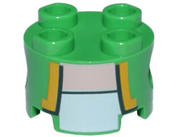 Brick, Round 2 x 2 with Pin Holes with Bright Light Orange Lapels, Dark Green Lines, and White Undershirt Pattern (Super Mario Green Toad Torso) : {ярко зелен}