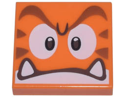 Tile 2 x 2 with Groove with Angry Reddish Brown Eyebrows, Dark Brown and White Eyes, Closed Mouth with Bottom Fangs Pattern (Super Mario Cat Goomba Face) : {ярко оранжев}