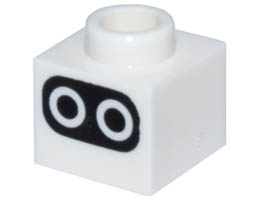 Brick, Modified 1 x 1 x 2/3 with Open Stud with Circle Eyes on Black Background Pattern (Super Mario Baby Blooper Face): {бял}