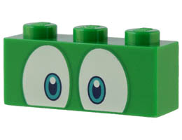 Brick 1 x 3 with Dark Turquoise and Dark Blue Eyes on White Background Pattern (Super Mario Spike): {тъмно зелен}