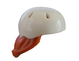 Minifigure, Hair Combo, Hair with Hat, Medium Length with Molded White Bicycle Helmet Pattern (BAM): {тъмно оранжев}