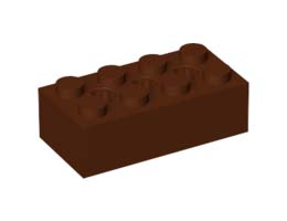 Тухличка 2X4 с кръстат отвор: {червеникаво-кафяв}