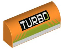 Slope, Curved 1 x 4 x 1 1/3 with TURBO on Black Rectangle, Lime and White Stripes Pattern: {ярко оранжев}