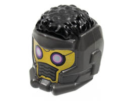 Minifigure, Headgear Helmet Space Wraparound with Black Hair on Top, Breathing Vents and Purple Rimmed Eye Holes Pattern (Star-Lord) : {титаниево метален}