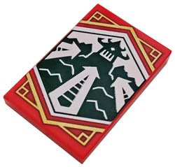 Tile 2 x 3 with White Arrows Pointing at Dojo Temple on Dark Green Background with Gold Trim Pattern (Ninjago Adaptability Banner): {ярко червен}