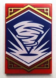 Tile 2 x 3 with White Tornado Spiral on Dark Purple Background with Gold Trim Pattern (Ninjago Balance Banner): {ярко червен}