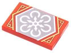 Tile 2 x 3 with White 6-Pointed Shuriken on Silver Background with Gold Trim Pattern (Ninjago Teamwork Banner): {ярко червен}