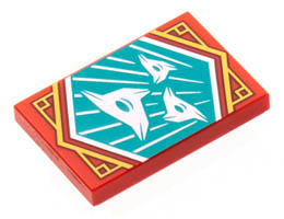 Tile 2 x 3 with White 3-Pointed Shuriken on Dark Turquoise Background with Gold Trim Pattern (Ninjago Surprise Banner): {ярко червен}