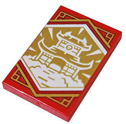 Tile 2 x 3 with White Dojo Temple on Gold Background with Gold Trim Pattern (Ninjago Wisdom Banner): {ярко червен}