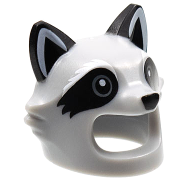 Minifigure, Headgear Head Cover, Costume Raccoon with Black Ears, Nose and Eyepatches Pattern: {умерено каменно сив}