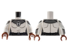 Torso Female, Dark Bluish Gray Shoulders, SWORD Logo Pattern / White Arms with Dark Bluish Gray Shoulder and Cuff Pattern / Reddish Brown Hands : {бял}
