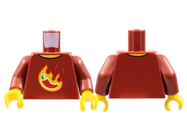 Torso Red Chili Pepper in Yellow Flames Pattern / Dark Red Arms / Yellow Hands: {нов тъмно червен}