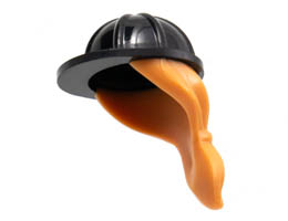 Minifigure, Headgear Helmet Construction with Molded Nougat Ponytail Hair Pattern: {черен}