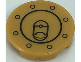 Tile, Round 2 x 2 with Bottom Stud Holder with Black Circles (Fuel Cap) Pattern: {топло златист}