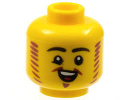 Minifigure, Head Black Eyebrows, Reddish Brown Mutton Chops and Van Dyke Beard, Open Smile Pattern - Hollow Stud: {ярко жълт}
