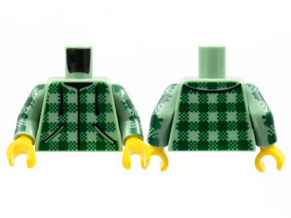 Torso Baja Shirt, Dark Green Plaid, Black Drawstrings Pattern / Sand Green Arms with Dark Green Plaid Pattern / Yellow Hands: {пясъчно зелен}