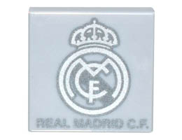 Tile 2 x 2 with Groove with Silver Real Madrid Logo and REAL MADRID C.F. Pattern: {умерено каменно сив}