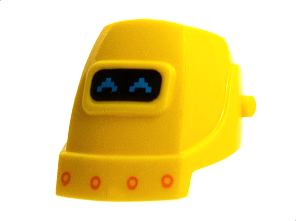 Minifigure, Headgear Helmet Welding with Dark Azure Pixelated Eyes, Orange Rivets Pattern: {ярко жълт}