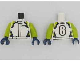 Torso Racing Jacket with Lime and Dark Blue Highlights, Number 8 on Back Pattern / Lime Arms / Dark Blue Hands: {бял}