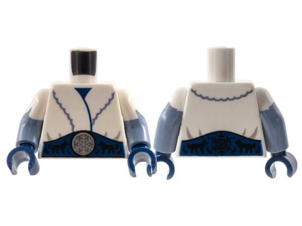Torso Fur Coat, Dark Blue Sash, Silver Snowflake, Black Dogs Pattern / Sand Blue Arms with White Short Sleeves Jagged Edge Pattern / Dark Blue Hands: {бял}