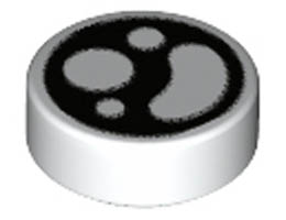 Tile, Round 1 x 1 with Circles and Bean on Black Background Pattern: {бял}