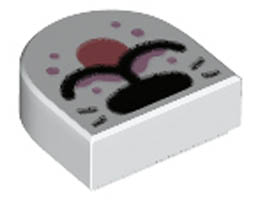 Tile, Round 1 x 1 Half Circle Extended with Black Nose, Whiskers, and Closed Mouth with Coral Tongue and Bright Pink Splotch Pattern : {бял}