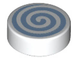 Tile, Round 1 x 1 with Bright Light Blue Spiral Pattern: {бял}