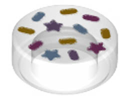 Tile, Round 1 x 1 with Bright Light Blue, Dark Pink, Lavender, and Yellow Sprinkles and Stars Pattern: {прозрачен}