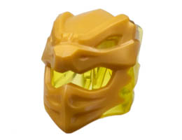 Minifigure, Headgear Helmet with Flames on Back with Molded Pearl Gold Dragon Face Pattern: {прозрачно жълт}