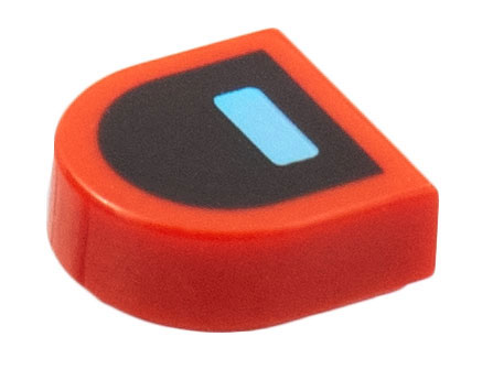 Tile, Round 1 x 1 Half Circle Extended with Bright Light Blue Rectangle on Black Background Pattern: {ярко червен}