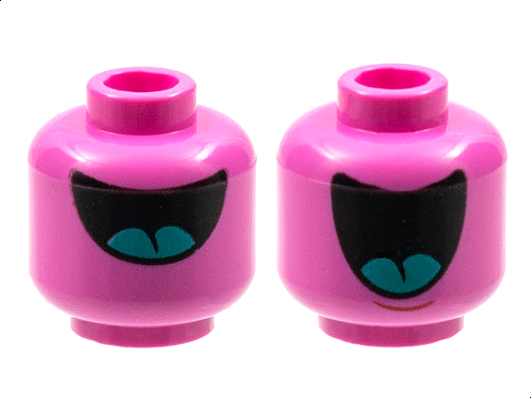 Minifigure, Head Dual Sided Alien Large Black Mouth with Dark Turquoise Tongue, Half Open / Fully Open Pattern - Hollow Stud: {ярко пурпурен}