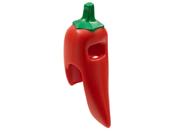 Minifigure, Headgear Head Cover, Costume Chili Pepper with Green Stem Pattern: {ярко червен}